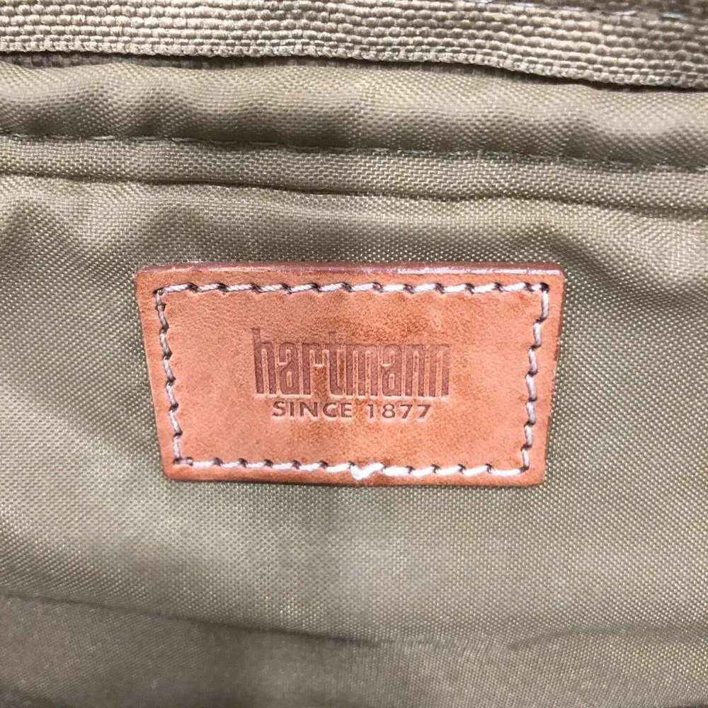 Hartmann Laptop Bag Nylon Tan Brown Leather Trim Shoulder Strap Crossbody